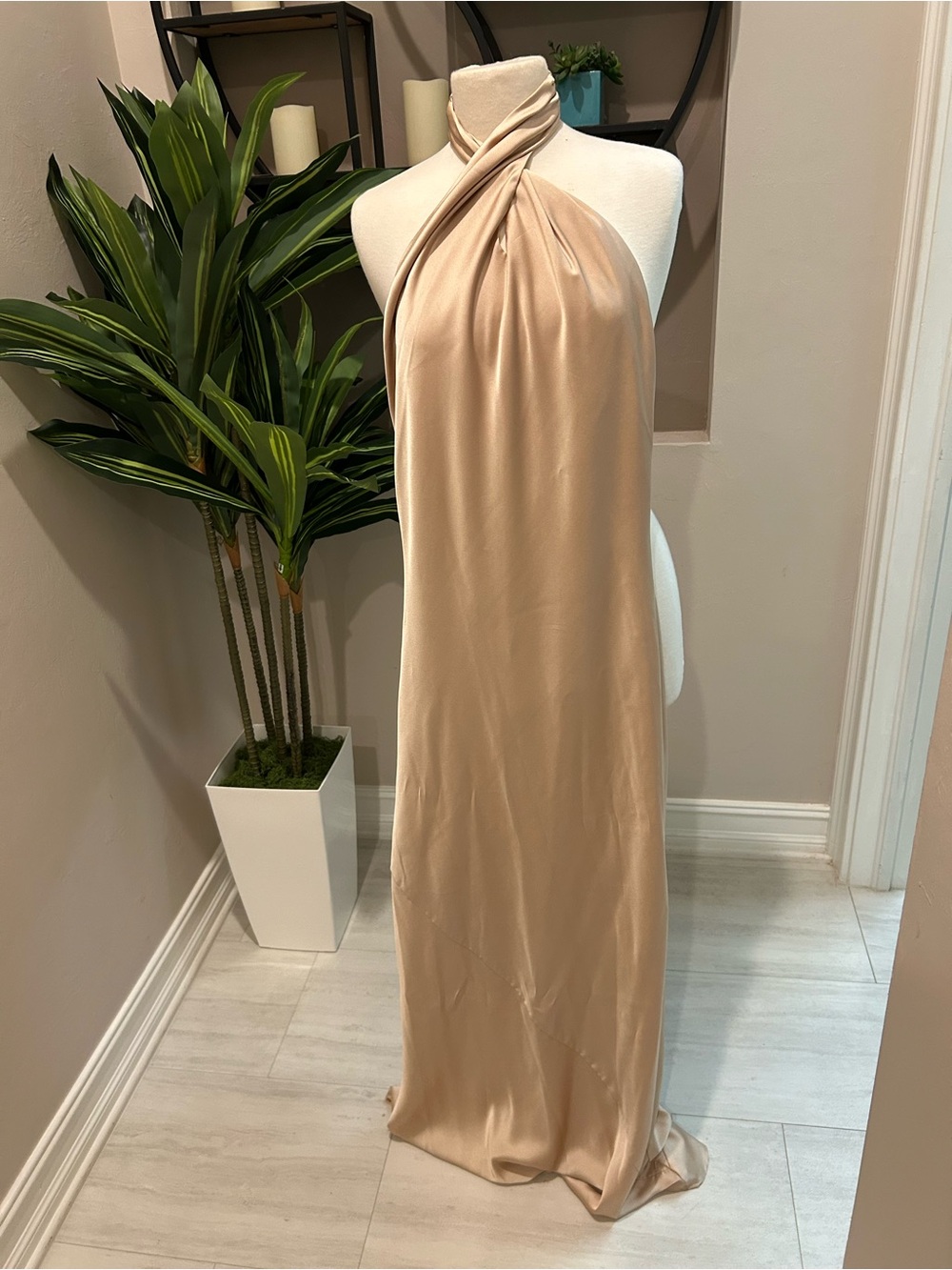 Show Me Your MuMu Jasmine Halter Maxi Dress ~ Champagne Luxe Satin